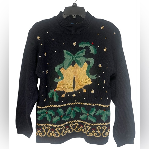 Pantger Vintage Ugly Christmas 80s Bells, Bows, & Stars Holiday Sweater size P - Picture 13 of 13